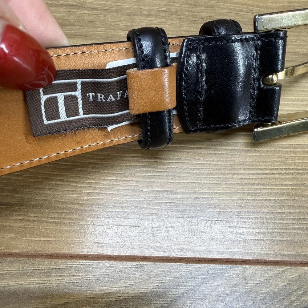 TRAFALGAR Easton Belt Mens‎ 38/95 Black Leather Handpolished Cortina Leather